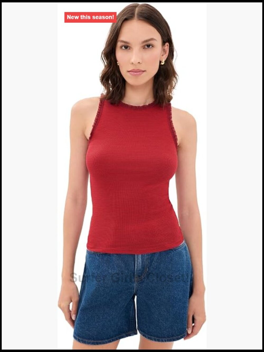 Madewell Women's Bliss Tank Top - Lightweight Ribbed Cotton Blend Stretch Crew